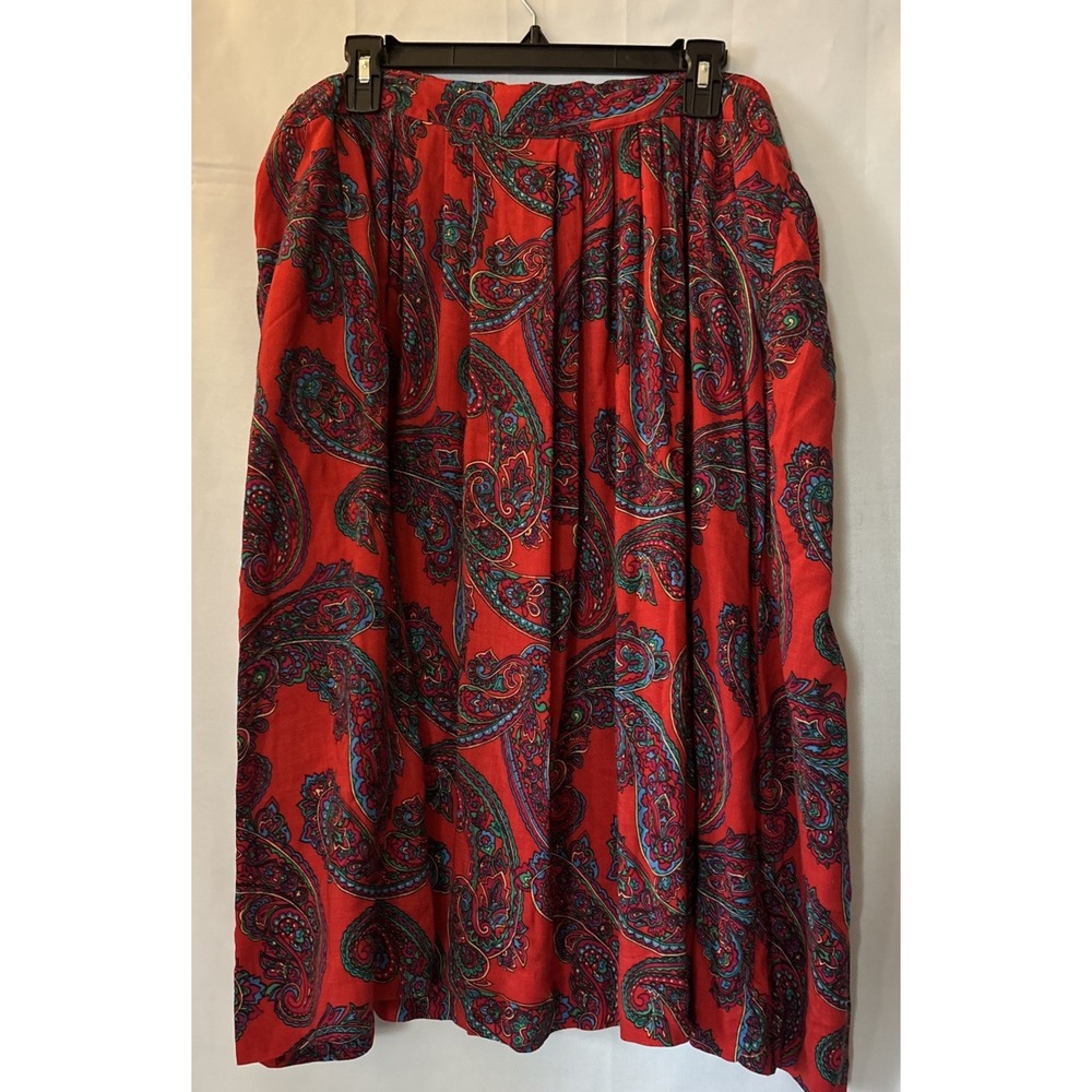 vtg Red Paisley Floral Midi Skirt Sz 26 Cottagecore Gypsy Fairy Singapore Flaw